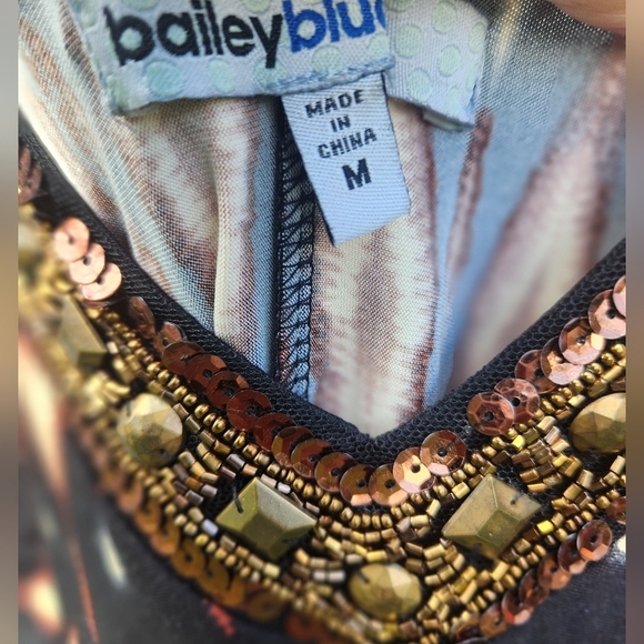 FIT N FLAIR Animal TRIBAL Dress Short STRETCHY embellished Beaded V NECKLINE Med - Picture 4 of 11